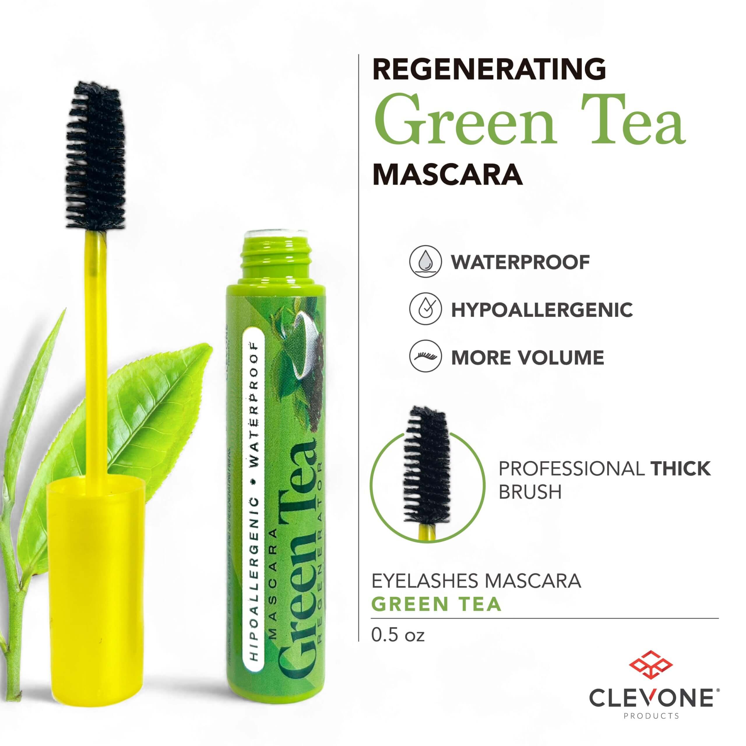 Clevone | Mascara Green Tea | Waterproof | Regenerator | High Volume | 3D Effect |